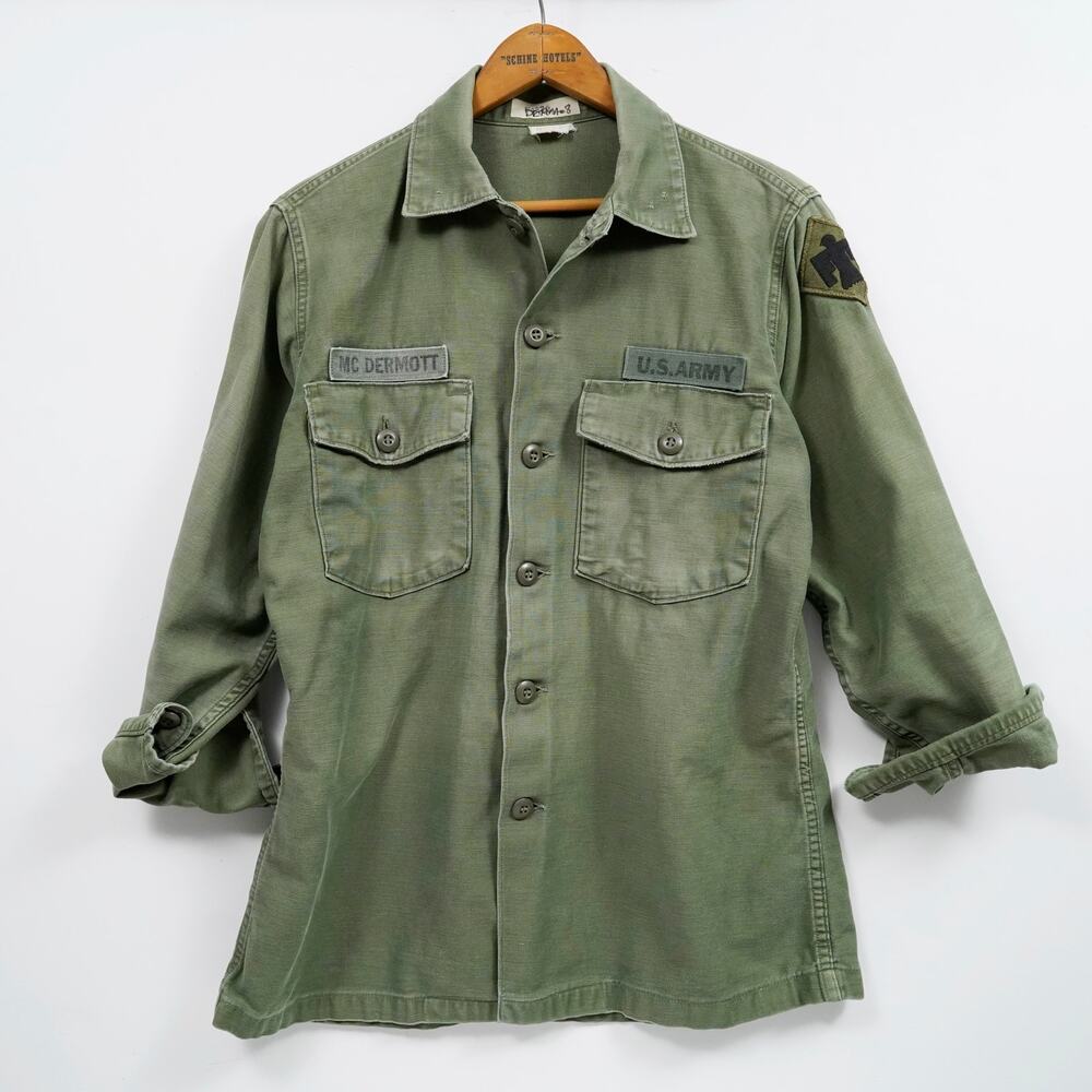 Vintage OG-107 Utility Shirt Vietnam Era US Army Cotton Sateen Military Shirt M
